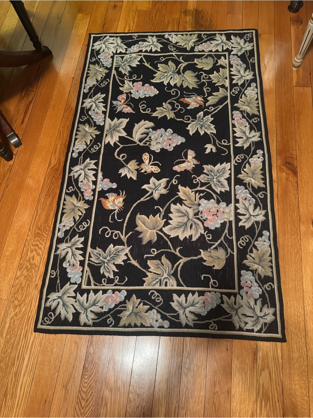Vintage 3x5 Needlepoint Grapevine Butterfly Textile